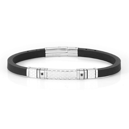 팔찌 City(시티) bracelet in steel, rubber and 2 cz with PVD finish (Steel) 028809/001