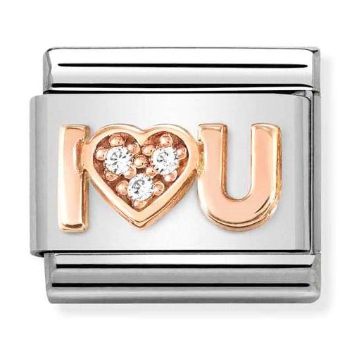 COMPOSABLE Classic SYMBOLS in stainless steel with 9K rose gold and cubic zirconia (I Heart You with CZ) 430305/36