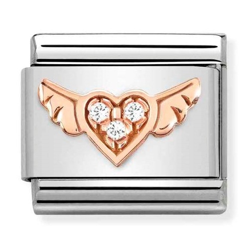 COMPOSABLE Classic SYMBOLS in stainless steel with 9K rose gold and cubic zirconia (Heart with Wings CZ) 430305/34