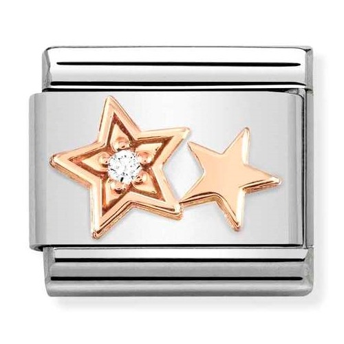 COMPOSABLE Classic SYMBOLS in stainless steel with 9K rose gold and cubic zirconia (Double Star with CZ) 430305/35