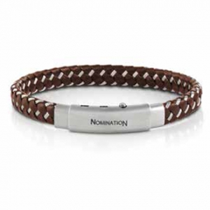 [특가]팔찌 TRIBE(트라이브) Bracelet in stainless steel and leather (BROWN) 026400/003