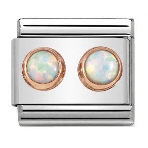 COMPOSABLE Classic DOUBLE STONE in steel and 9k rose gold (WHITE OPAL) 430506/07