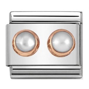 COMPOSABLE Classic DOUBLE STONE in steel and 9k rose gold (WHITE PEARL) 430506/13