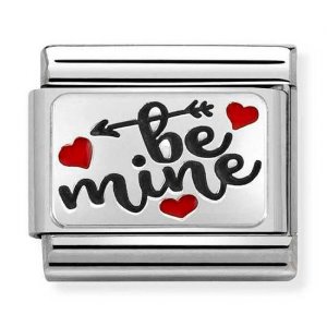 COMPOSABLE Classic OXIDIZED LOVE links in steel enamel and 925 silver (Be Mine with hearts) 330208/52