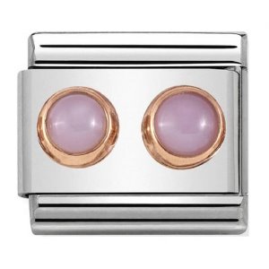 COMPOSABLE Classic DOUBLE STONE in steel and 9k rose gold (PINK OPAL) 430506/22