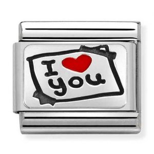 COMPOSABLE Classic OXIDIZED LOVE links in steel enamel and 925 silver (I love you card) 330208/50
