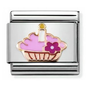 COMPOSABLE Classic SYMBOLS in stainless steel with 9K rose gold and enamel (Cupcake with candle) 430202/08