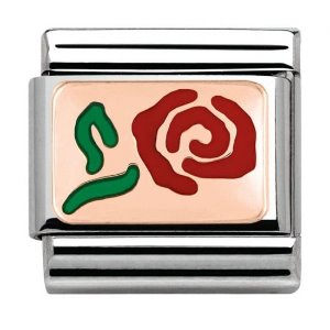 COMPOSABLE Classic PLATES in stainless steel with 9K rose gold and enamel (Red Rose) 430201/10