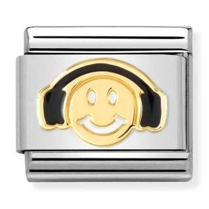 COMPOSABLE Classic FANTASIA in stainless steel with 18k gold and enamel (Smile with black headphones) 030272/56