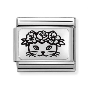 COMPOSABLE Classic PLATES steel and silver 925 (CAT WITH FLOWERS) 330111/23