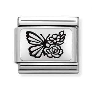 COMPOSABLE Classic PLATES steel and silver 925 (BUTTERFLY WITH FLOWERS) 330111/22