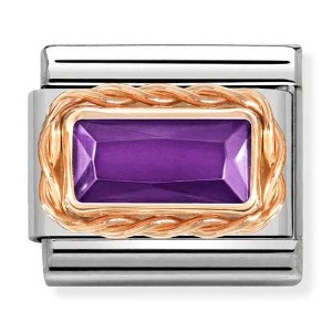 COMPOSABLE Classic FACETED BAGUETTE WITH RICH SETTING in steel and 9K rose gold (Violet CZ) 430604/001