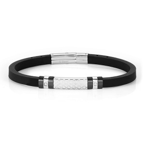 팔찌 City(시티) bracelet in steel, rubber and 2 cz with PVD finish (Black) 028806/015