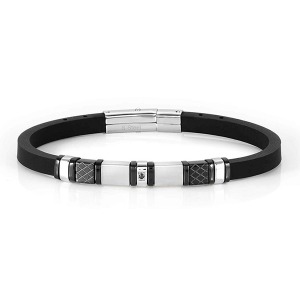 팔찌 City(시티) bracelet in steel, rubber and 1 cz with PVD finish (Black) 028810/015