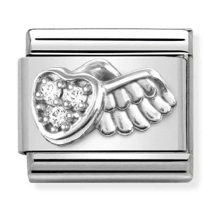 COMPOSABLE Classic SYMBOLS steel cubic zirconia and silver 925 (Winged Heart with CZ) 330304/42