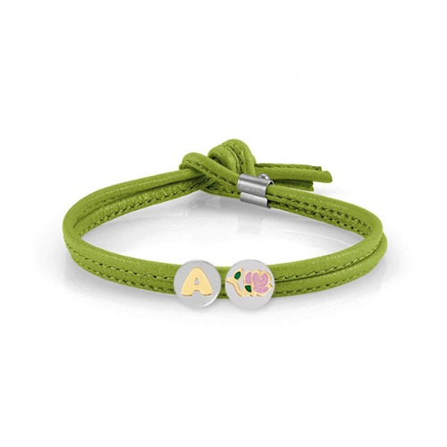 BON BON(마이본본) bracelet in leather and st. steel (Green Metal) +  LETTERS + Flower