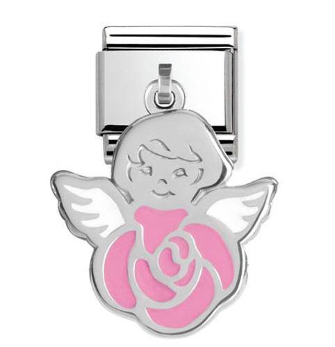 COMPOSABLE Classic CHARMS in stainless steel and sterling silver with enamel (ANGEL PINK FLOWER) 031700/30