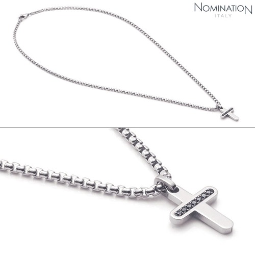 목걸이 CROSS(크로스) necklace in stainless steel with Cubic Zirconia (horizontal) (Black) 023809/011