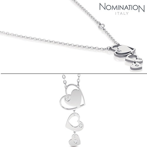 목걸이 LOVE (러브) necklace (3 hearts) in stainless steel with cubic zirconia 024522/014