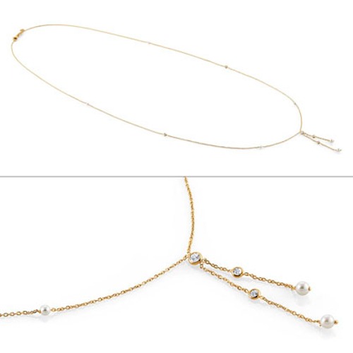 목걸이 BELLA(벨라) necklace in 925 silver Cubic Zirconia and Pearls (LONG) (YELLOW GOLD) 142659/012