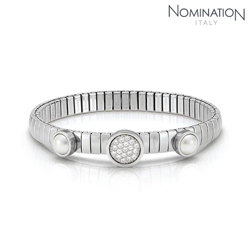 팔찌 LOTUS(로투스) bracelet in stainless steel silver stones and Cubic Zirconia (LARGE) (White Pearl) 043113/013