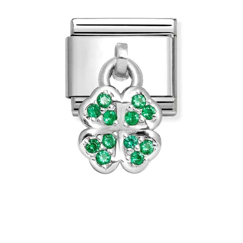 COMPOSABLE Classic CHARMS in stainless steel silver 925 and cubic zirconia (Green Four-Leaf Clover) 331800/30