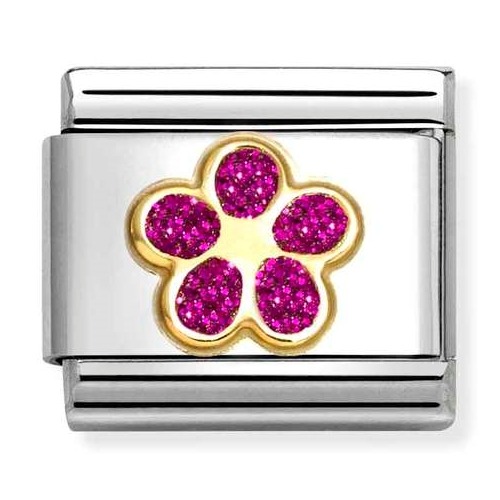 COMPOSABLE Classic GLITTER in stainless steel with enamel and 18k gold (Fucsia Flower) 030220/17