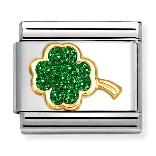 COMPOSABLE Classic GLITTER in stainless steel with enamel and 18k gold (Green Four-Leaf Clover) 030220/18