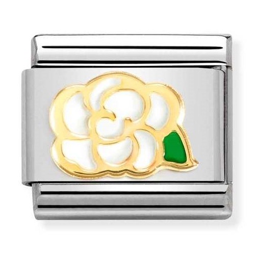 COMPOSABLE Classic FANTASIA in stainless steel with 18k gold and enamel (White Camelia) 030272/79