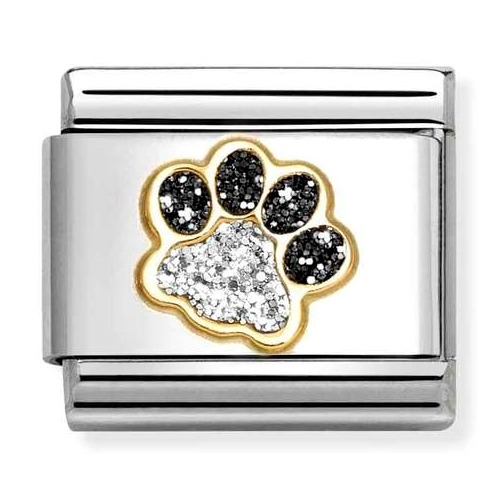 COMPOSABLE Classic GLITTER in stainless steel with enamel and 18k gold (Black and Silver Paw Print) 030220/22