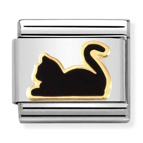 COMPOSABLE Classic FANTASIA in stainless steel with 18k gold and enamel (Black Cat) 030272/80