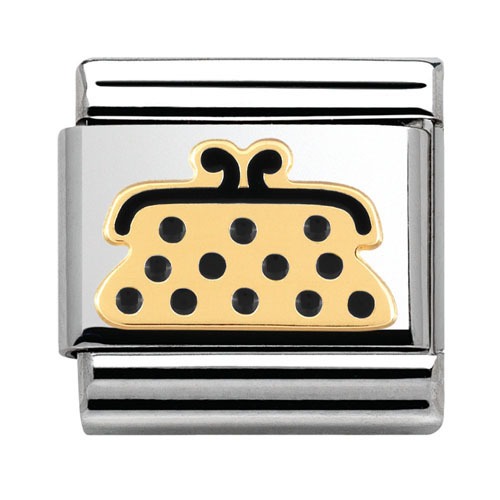 COMPOSABLE Classic MADAME ＆ MONSIEUR link in stainless steel 18K gold and enamel (BLACK PURSE) 030285/23