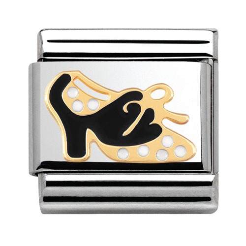 COMPOSABLE Classic MADAME ＆ MONSIEUR link in stainless steel 18K gold and enamel (Black french Shoe) 030285/25