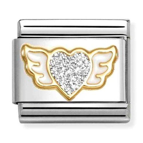 COMPOSABLE Classic GLITTER in stainless steel with enamel and 18k gold (Wings Silver Heart) 030220/23