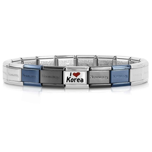 [조합] 컴포저블팔찌 Bracelet In Stainless Steel With I Love Korea (베이스+330209/31+컬러링크4개)