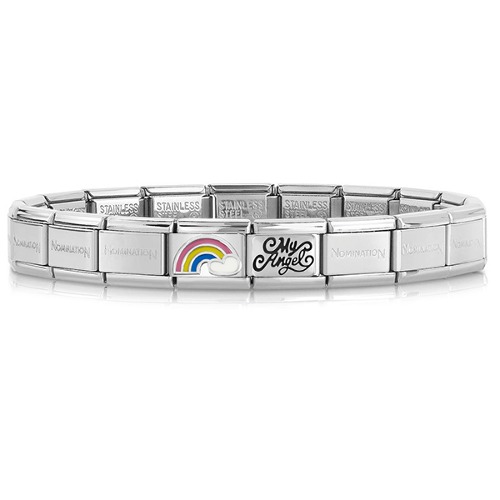 [조합] 컴포저블팔찌 Bracelet In Stainless Steel With Rainbow with cloud+MY ANGEL (베이스+330204/25+330102/38)