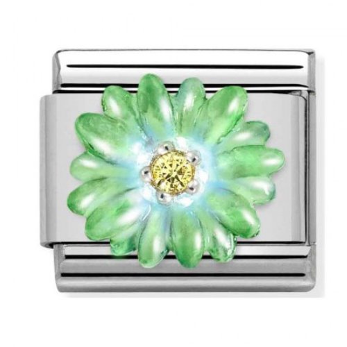 COMPOSABLE Classic SYMBOLS stainless steel enamel CZ and 925 silver (GREEN FLOWER) 330321/07
