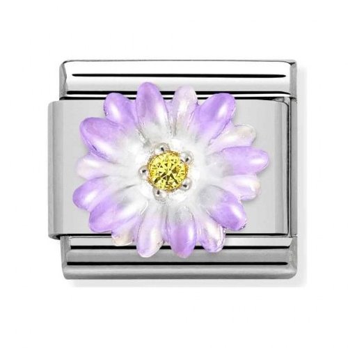 COMPOSABLE Classic SYMBOLS stainless steel enamel CZ and 925 silver (VIOLET FLOWER) 330321/03