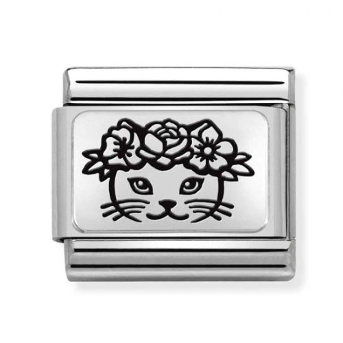 COMPOSABLE Classic PLATES steel and silver 925 (CAT WITH FLOWERS) 330111/23