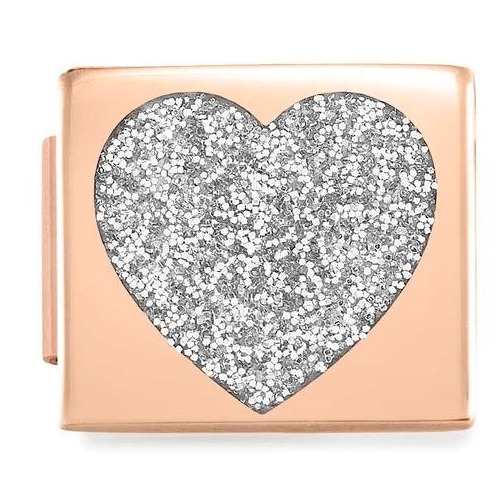 COMPOSABLE GLAM SYMBOLS in steel and enamel finish rose gold (SILVER GLITTER HEART) 230203/01