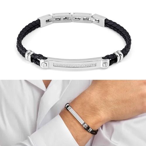 팔찌 MANVISION(맨비전) Bracelet in stainless steel CZ Black Synthetic leather (White) 133001/001