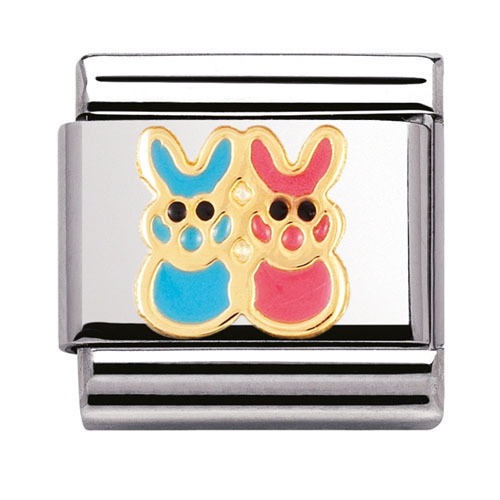 COMPOSABLE Classic EARTH ANIMALS in stainless steel with enamel and 18k gold (Blue and Pink Bunnies) 030212/45
