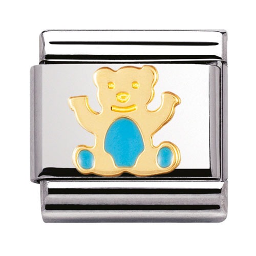 COMPOSABLE Classic EARTH ANIMALS in stainless steel with enamel and 18k gold (BEAR BLUE) 030212/33