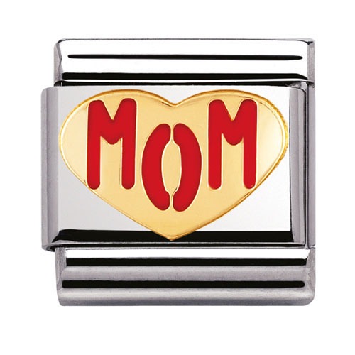 COMPOSABLE Classic MESSAGES in stainless steel with enamel and 18k gold (HEART with MOM) 030229/38