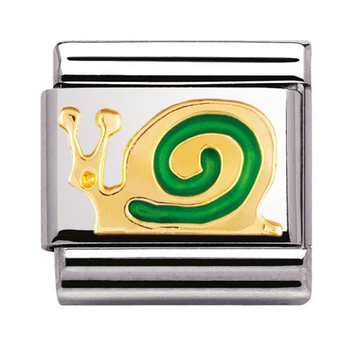 COMPOSABLE Classic EARTH ANIMALS in stainless steel with enamel and 18k gold (GREEN SNAIL) 030212/09