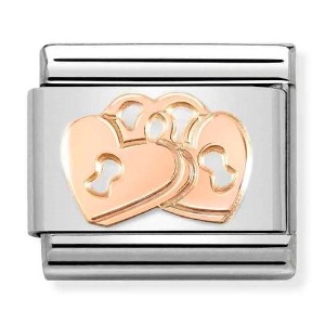 COMPOSABLE Classic SYMBOLS stainless steel and gold 9k (Padlock Hearts) 430104/39