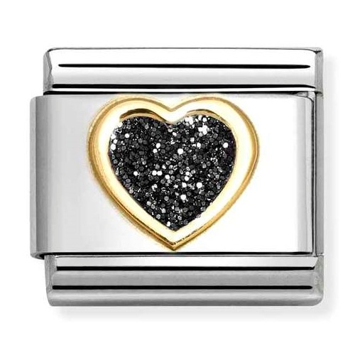 COMPOSABLE Classic GLITTER in stainless steel with enamel and 18k gold (Black Heart) 030220/10