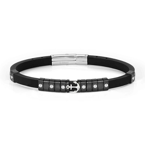팔찌 City(시티) bracelet in steel and rubber and Black Satin Finish (Anchor) 028814/002