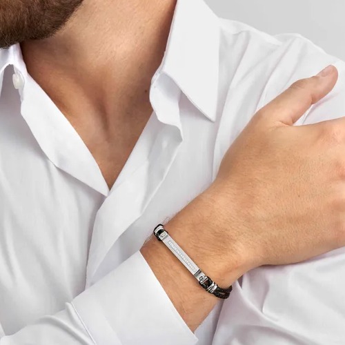팔찌 MANVISION(맨비전) Bracelet in stainless steel CZ Grey Synthetic leather (White) 133002/001