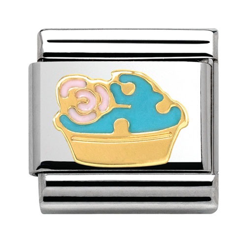 COMPOSABLE Classic MADAME ＆ MONSIEUR link in stainless steel 18K gold and enamel (MUFFIN Flower) 030285/03